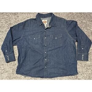 VTG 4X Cowboy Work Wear Pearl Snap Denim Shirt Long Sleeve Dark Wash Western